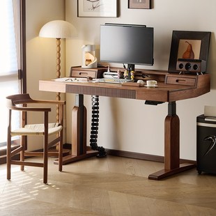 北美升降桌家用办公桌智能电动升降电脑桌实木书桌写字桌