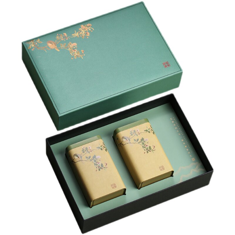 风雅时节新绿茶明前龙井茶叶包装空盒青绿古风鸟图茶叶罐定制