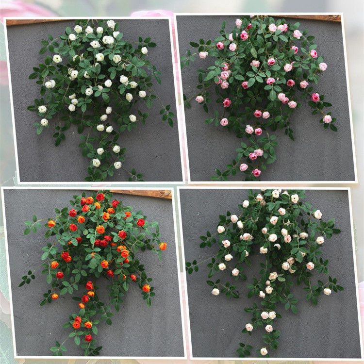 仿真茶包玫瑰花藤壁挂藤蔓假花墙面装饰绿植挂墙创意吊兰塑料藤条