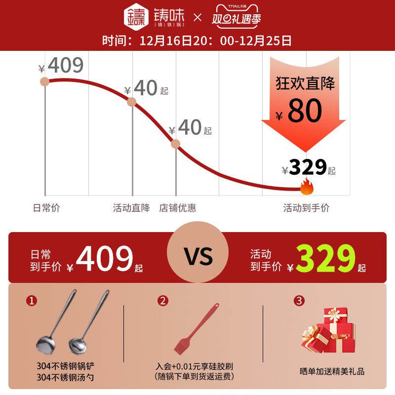 铸味钛涂层粘炒锅家用加深加厚油炸锅燃气专用爆炒铸铁炒菜锅