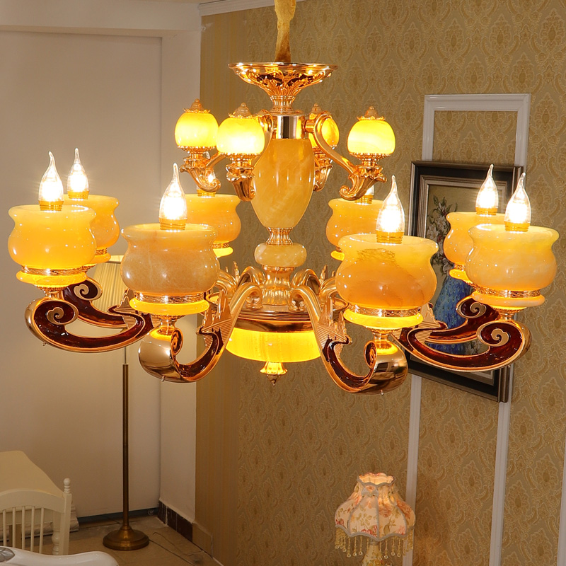 天然玉石吊灯欧式客厅灯真黄龙玉松香玉奢华吊灯2020新款智能吊灯