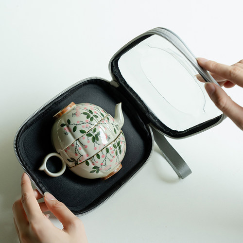 拓土草木灰快客茶壶茶杯装纯手绘粉落功夫茶具泡茶器