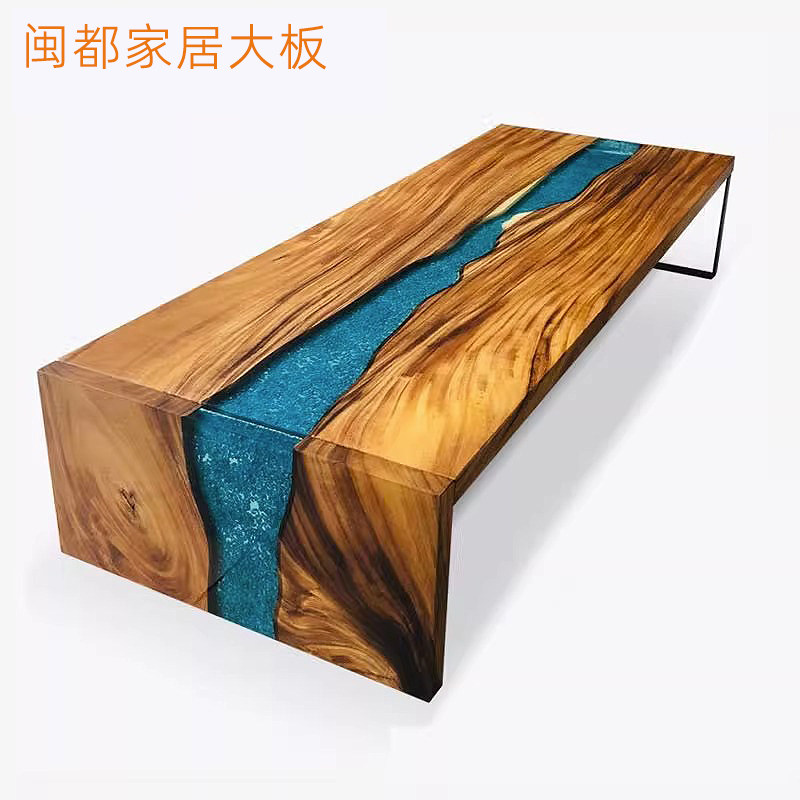 环氧树脂河流桌胡桃木实木大板桌茶桌白杨木茶台办公桌