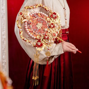 新娘团扇中式 婚礼搭配明制婚服手工di材料包新婚喜扇成品定制