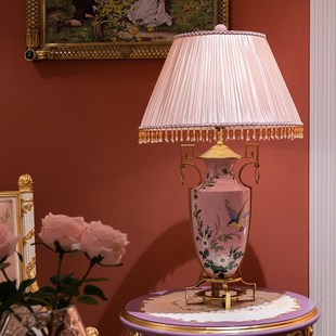 饰台灯 精美陶瓷镶铜手绘卉家用客厅粉色装 茱莉安欧式 床头灯法式