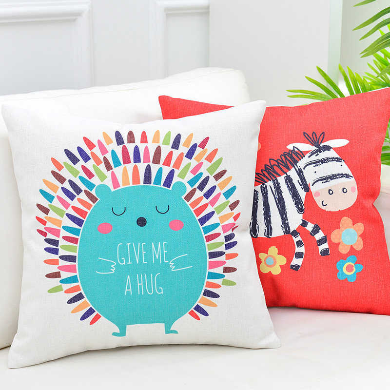 爱熊猫彩色卡通儿童枕头棉麻抱枕沙发办公室靠垫汽车靠枕抱枕