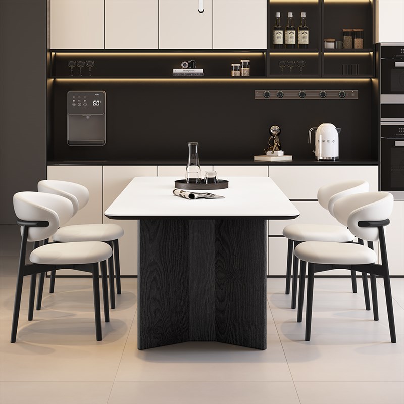 实木小户型意式极简白色岩板长方形餐桌椅家用现代饭桌子