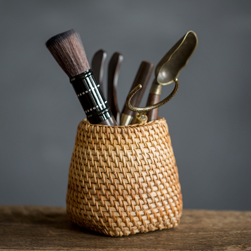 碌心 藤编茶艺茶道六君子套装 功夫茶具配件收纳茶桶茶夹茶勺茶针