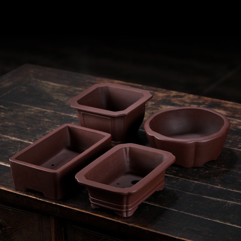 盆景盆紫砂花盆四方长方形马槽盆多肉云竹黄杨金弹子花盆