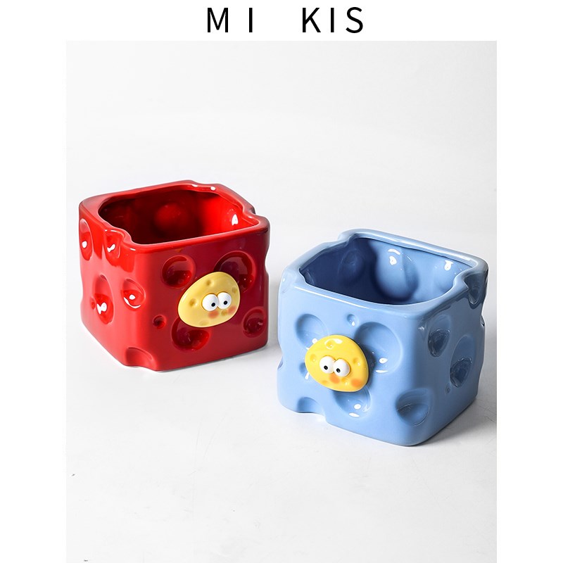 卡通奶酪桌面垃圾桶客厅茶几创意陶瓷收纳桶卧室家用桌上小号餐桌
