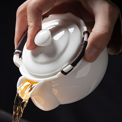 羊脂玉盖碗茶杯单个高档大号手抓壶不烫手家用功夫茶具白瓷泡茶碗