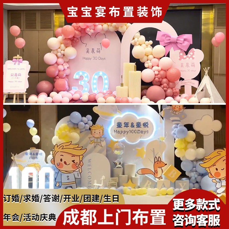 成都宝宝宴满月百日周岁宴背景墙气球布置男女板拍照墙