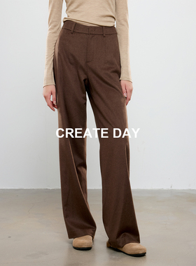 CREATE DAY LP80%绵羊毛休闲裤女秋冬高级桑蚕丝质感西裤抗皱长裤