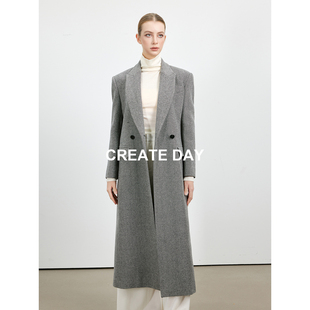 CREATE DAY BC家100%绵羊毛 简约气质长款西装版毛呢大衣女装秋冬