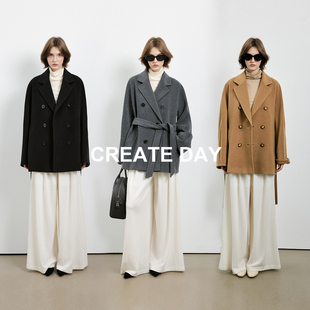 双排扣短款 CREATE 10%秘鲁羊驼毛标准801 M家 大衣绵羊毛外套 DAY