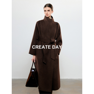 10%秘鲁羊驼毛长款 RUBY红宝石 收腰大衣翻领毛呢外套 DAY CREATE