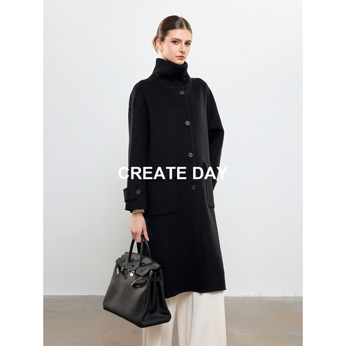 30%山羊绒+70%绵羊毛立领大衣