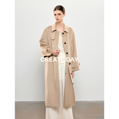 BC家100%山羊绒大衣女秋冬优雅过膝长款 CREATE DAY 翻领毛呢外套