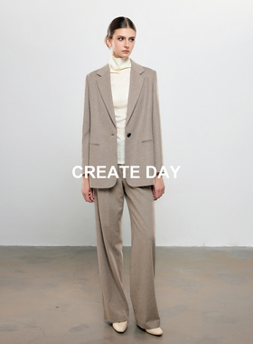CREATE DAY 20%桑蚕丝西服上衣女秋冬一粒扣宽口袋绵羊毛毛呢外套