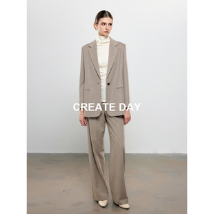 CREATE DAY 20%桑蚕丝西服上衣女秋冬一粒扣宽口袋绵羊毛毛呢外套