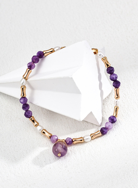 S925银天然珍珠紫水晶手链