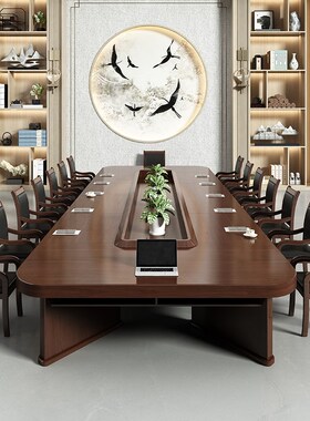 办公家具会议长桌大型商务贴皮会议台椭圆形油漆会议室桌椅组合