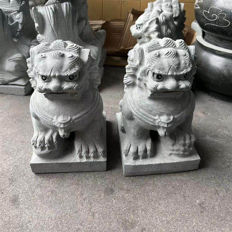 青石小石狮子一对公母摆件石雕石头雕刻庭院家用门口阳台户外家居
