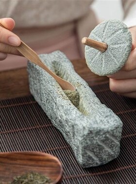 青石碾子唐代宋代复古茶碾捣药臼碾压器茶百戏用具小型家用小石臼