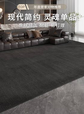 客厅茶几地毯轻奢l高级感免洗可擦卧室床边毯2025新款黑色隔音地