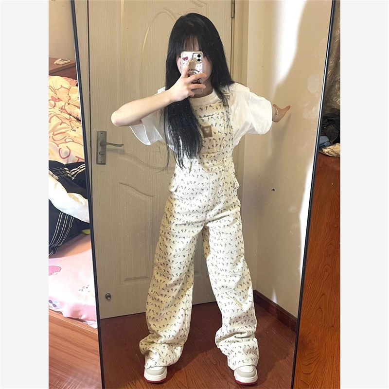 女大童夏装套装2024夏季新款学院风碎花背带裤休闲两件套