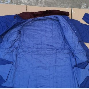 两款蓝色斜纹涤卡布短大衣热绒棉款和带护膝风帽棉花版