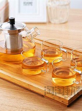 茶壶透明玻璃茶杯木托盘组合瓷砖展厅软装饰品样R板房摆设简约现