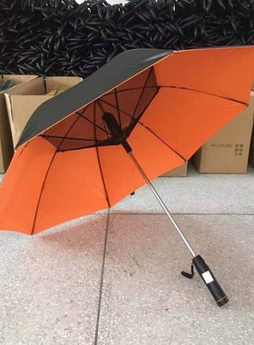 男士橙色带风扇太阳伞实惠黑胶自带电风扇男式雨伞遮阳街头防晒伞