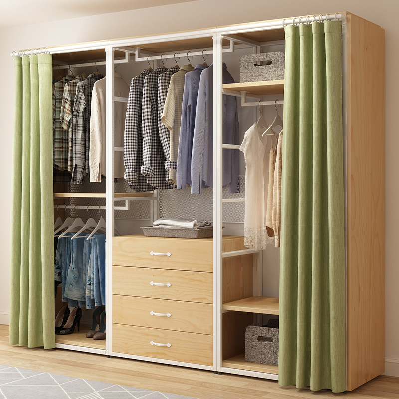 纯实木衣柜新款2024爆款卧室家用衣橱金属铁艺钢架结构定制衣帽间