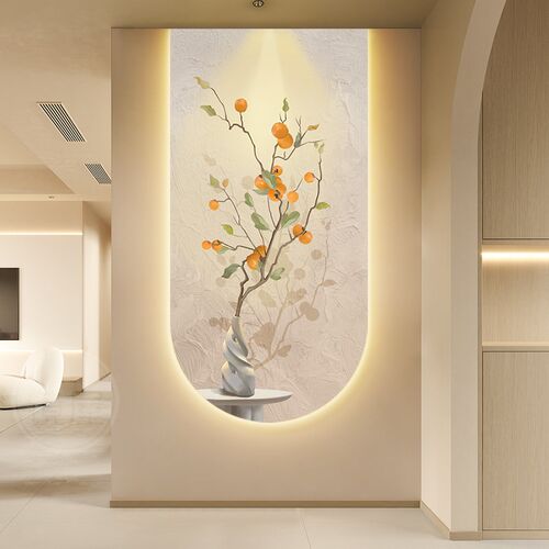 柿柿如意玄关装饰画入户画正对门旺运走廊过道挂画V高级感壁灯客