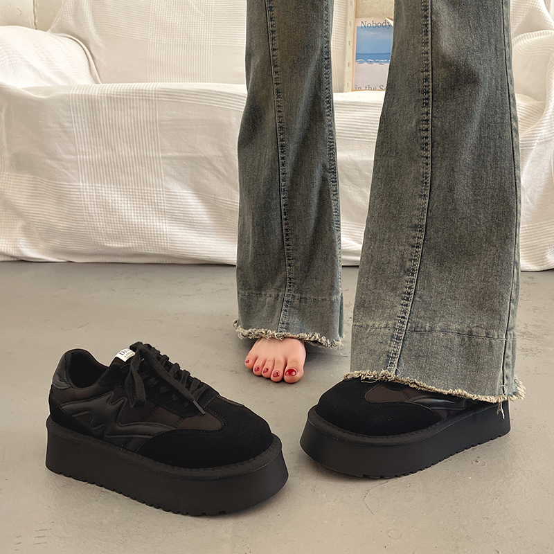 爆款厚底增高板鞋女设计感小众德训鞋2024新款秋季休闲运动面包鞋