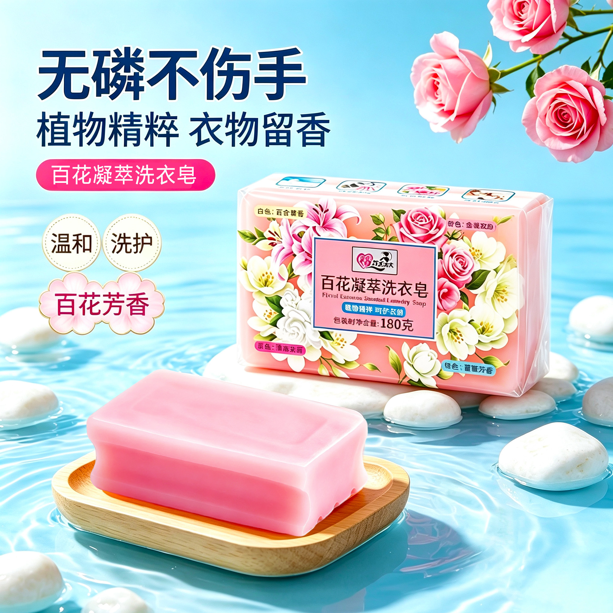 百花香洗衣皂香水香氛透明肥皂