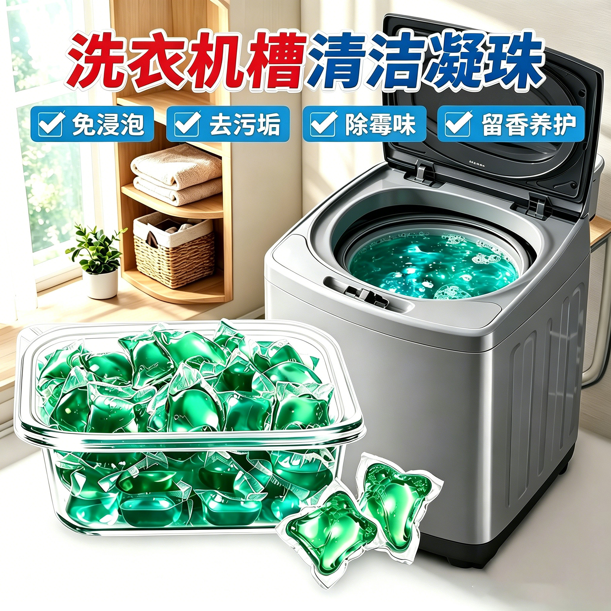 洗衣机槽清洁压缩凝珠拖地除臭