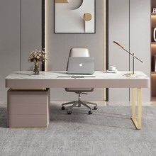 轻奢岩板书桌现代简约台式电脑桌椅组合办公学习桌家用书房写字台