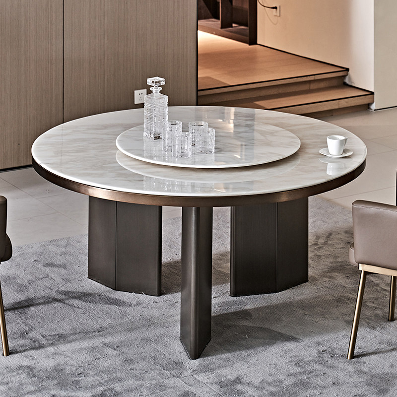 天然大理石圆形餐桌大户形别墅餐厅饭桌带转盘家用奢石餐桌椅组合,住宅家具,大理石餐桌,淘宝优惠券,粉丝福利购,淘宝优惠卷