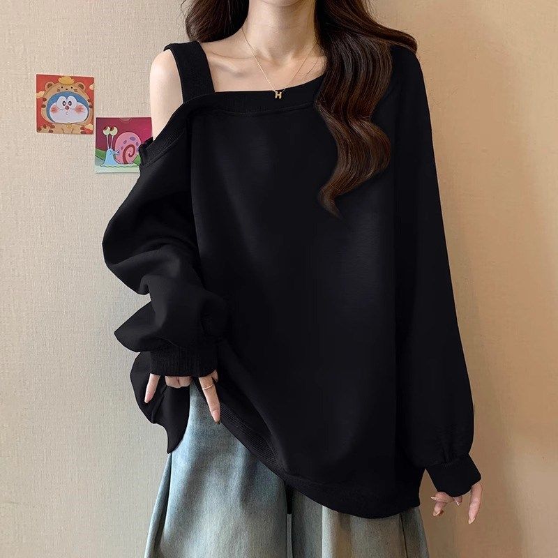 美式复古黑色斜肩卫衣女春秋新款大码洋气宽松慵懒风露肩长袖上衣,孕妇装/孕产妇用品/营养,孕妇瑜伽背心/T恤,淘宝优惠券,粉丝福利购,淘宝优惠卷