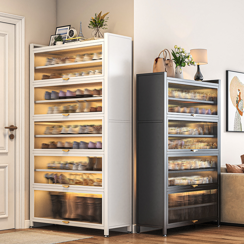 钢制家用鞋柜入户防尘鞋架落地多层大容量收纳柜上翻门玄关置物柜