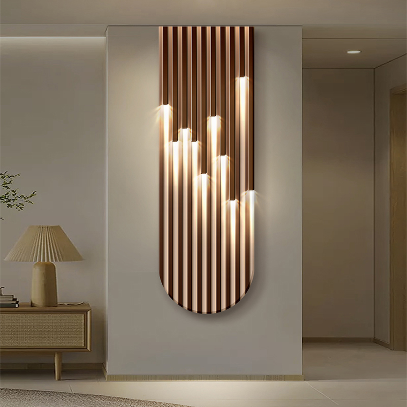 客厅电视机旁背景墙装饰画壁灯格栅灯现代简约带led发光玄关挂画