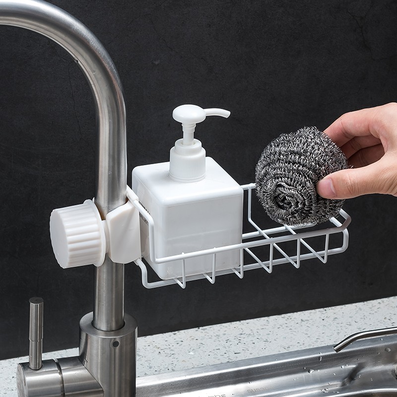 厨房水龙头置物架洗碗海绵抹布收纳架子I家用免打孔铁艺水槽沥水