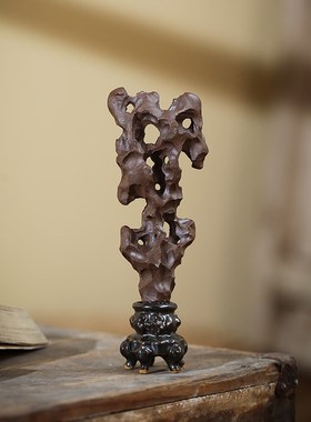 手工雕刻陶瓷假h山石摆件陶瓷太湖石带底座茶桌书房中式装饰摆件