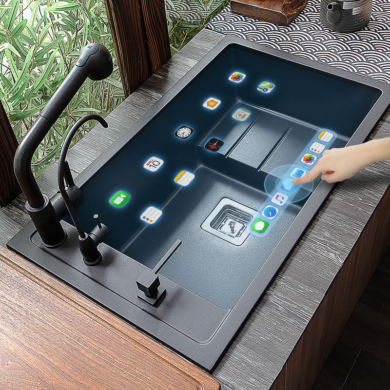 科恩纳石英石阶梯式水槽大单槽洗菜盆厨房洗碗池花岗岩台上台下盆