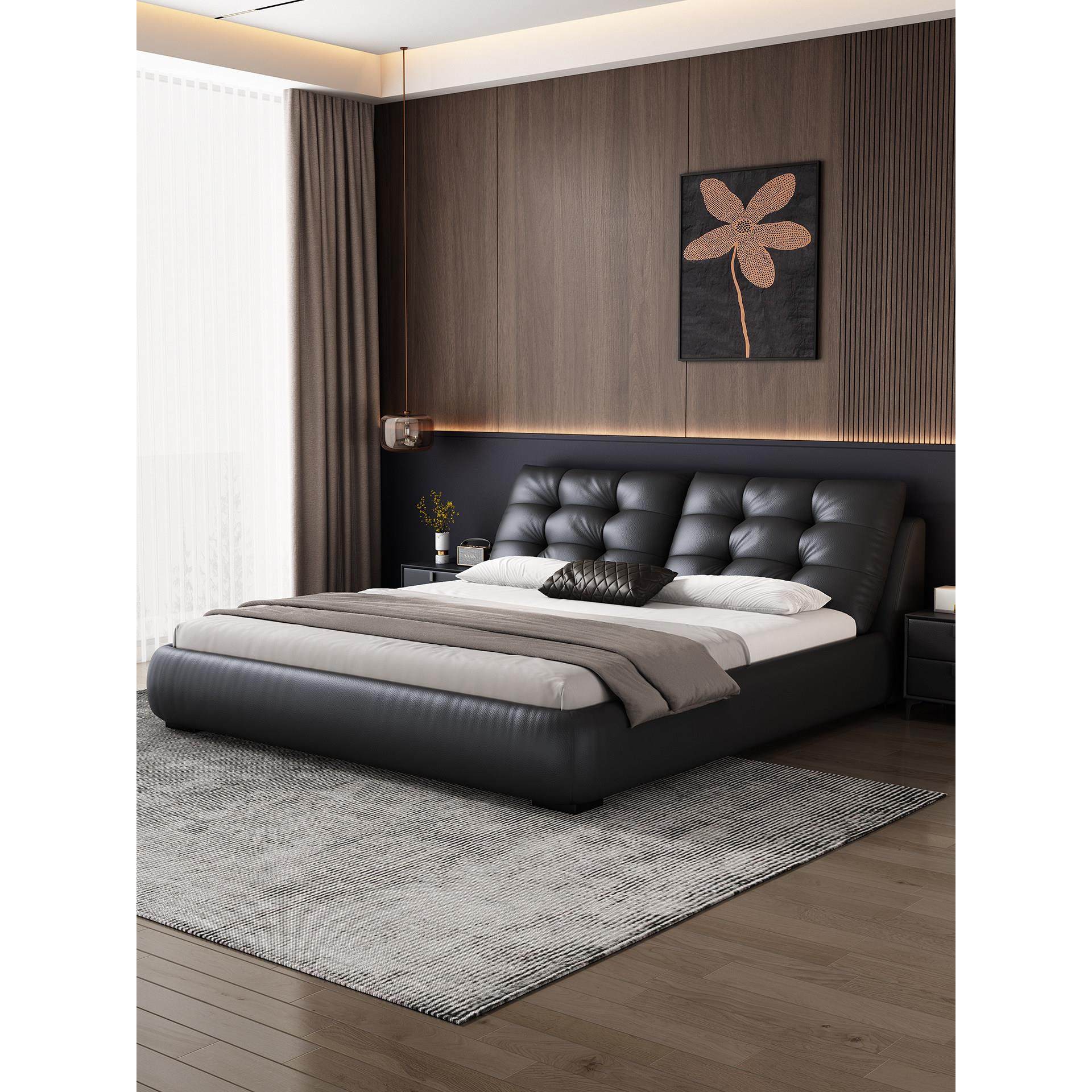 2025全新意大利简约皮床现代休闲主卧室软套双人床1.8米皮床婚礼