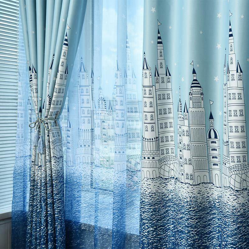 男孩窗帘布料地中海 卡通儿童房蓝色城堡窗帘男生 卧室全遮阳特价,3C数码配件,USB多功能数码宝,淘宝优惠券,粉丝福利购,淘宝优惠卷