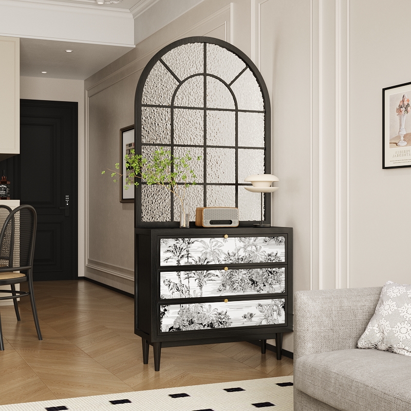 法式复古实木水纹玻璃入户门屏风隔断客厅鞋柜玄R关柜美式家用遮