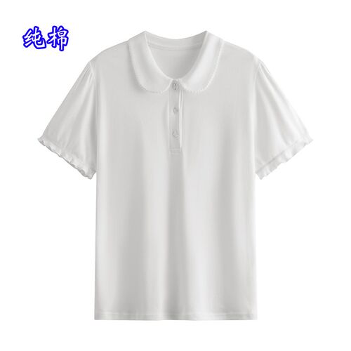 纯棉P0LO衫女短袖T恤t夏季薄款小众棉质设计感白色上衣打底衫外贸